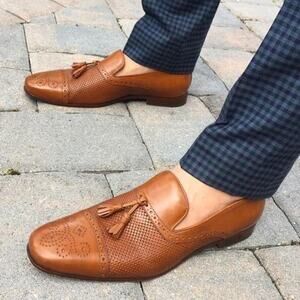Elegant Brown Leather Tassel Slip-Ons